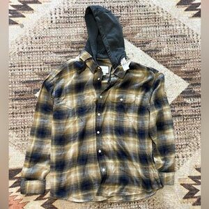 American Eagle Men’s NWT Plaid Flannel Shirt with Hood 3XL